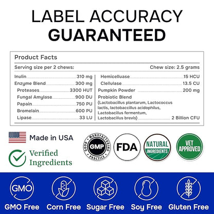 Advanced Probiotics for Dogs - 120 Billion CFUs - Digestive Health & Enzymes - Diarrhea, Gas, Upset Stomach Relief & Season Allergy - Prebiotics Fiber Supplement - Pet Probiotics for Dogs - 120 Chews