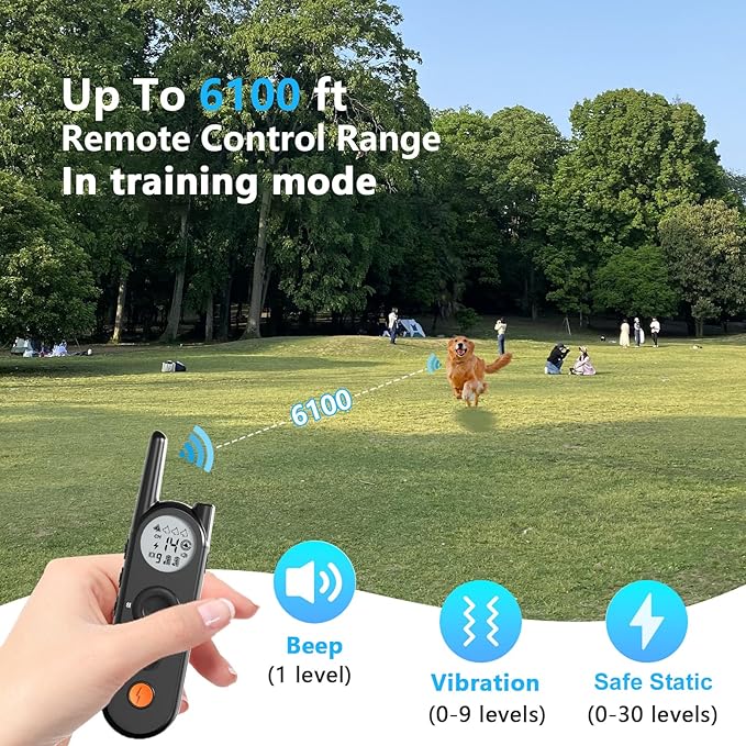 Htcuto Wireless Dog Fence, 3500FT Fence Range, 6100FT Remote Training, 185 Days Rechargeable, IPX7 Waterproof Collar, 3 Training Modes (Black 2 Dogs)