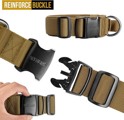 OneTigris Tough Dog Collars, Tactical Dog Collar with Handle, Milltary Adjustable Dog Collar with Heavy Duty Metal Buckle for Training (Medium (Pack of 1), Brown)