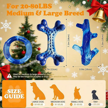 Furdog Indestructible Dog Toys for Aggressive Chewers 3 Pack, Tough Dog Toys for Large Dogs Chew Toys Keep Them Busy, Bacon Flavor, Blue