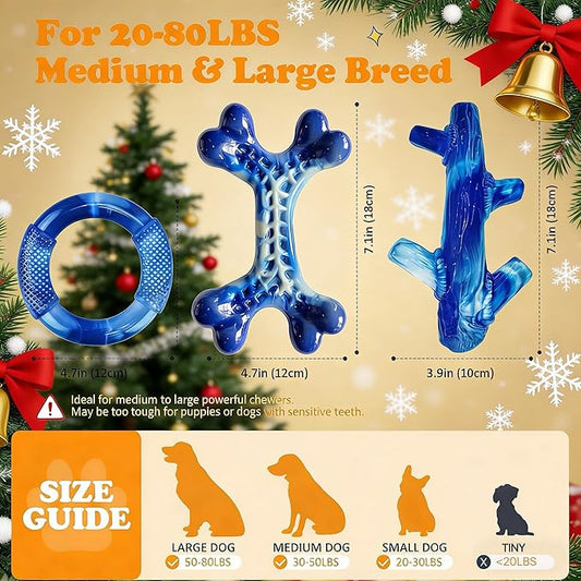 Furdog Indestructible Dog Toys for Aggressive Chewers 3 Pack, Tough Dog Toys for Large Dogs Chew Toys Keep Them Busy, Bacon Flavor, Blue