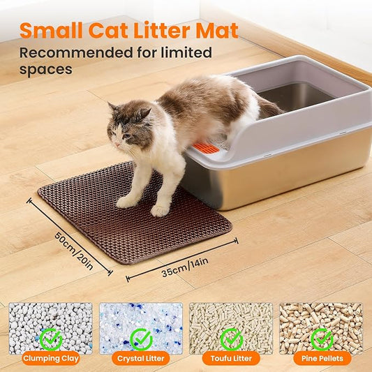Petinstinct Small Cat Litter Mat, 20x14’’ Double Layer Honeycomb Cat Litter Box Mat, Non Slip Waterproof Urine Proof Litter Trapping Mat for Floor, Kitty Litter Pad, Indoor Pet Supplies, Brown