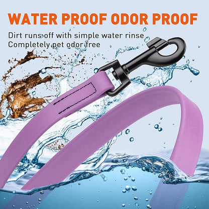 Dogline Biothane Waterproof Dog Leash Strong Coated Nylon Webbing with Black Hardware Odor-Proof Easy to Clean High Performance for Small or Large Dogs Made in USA 4 or 6 ft Lead, Amethyst Purple