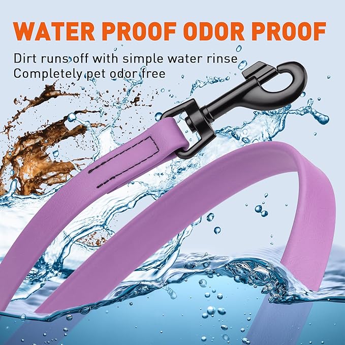 Dogline Biothane Waterproof Dog Leash Strong Coated Nylon Webbing with Black Hardware Odor-Proof Easy to Clean High Performance for Small or Large Dogs Made in USA 4 or 6 ft Lead, Amethyst Purple