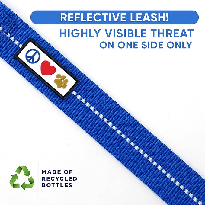 Pawtitas Blue Dog Leash 6 ft M/L Reflective Durable Lightweight Recycled Lead for Medium or Large Dogs and Puppies