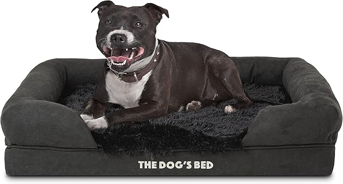The Dog’s Bed, Medium Black Faux Fur, Memory Foam, Pain Relief: Arthritis, Hip & Elbow Dysplasia, Post Surgery, Lameness, Supportive, Calming, Washable Cover, Veterinary Approved