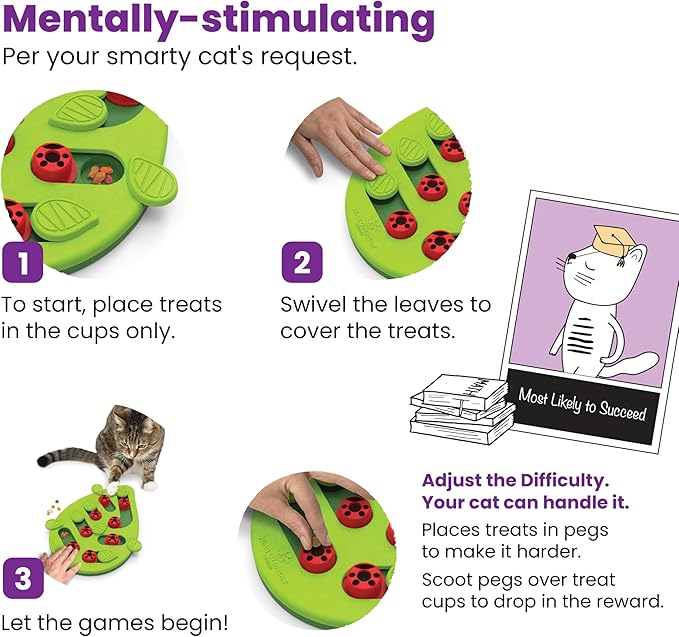 Catstages Nina Ottosson Buggin' Out Puzzle & Play – Interactive Cat Puzzle Feeder for Indoor Cats, 16 Hidden Treat Compartments, Slow Feeder, Durable & Easy-Clean