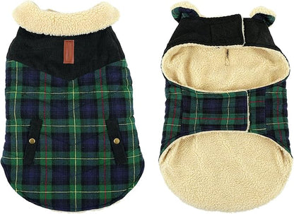 Preferhouse Winter Coat for Small and Medium Dogs, Puppy Plaid Jacket, Cotton Coat for Cold Weather, Windproof Warm Dog Garments, Pet Thickened Outfits Indoor Outdoor, Green S