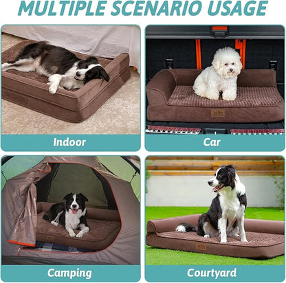 COZY KISS Orthopedic Dog Bed for Extra Large, XXL Dogs Bed, L Shaped Foam Anti-Slip Bottom Giant Pet Cat Sofa with Washable Cover, Suitable for Pet Up to 150 lbs, 48x32x7.5 inch, Brown