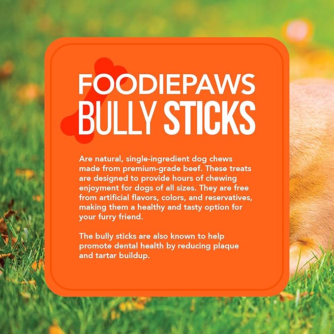FOODIEPAWS 5 Inch Bully Sticks for Dogs, 25 Pack Bulk | All Natural, Grass-Fed Beef | High Protein, Rawhide-Free & Fully Digestible Dog Chews | Long Lasting Dental Treats for Small & Medium Dogs