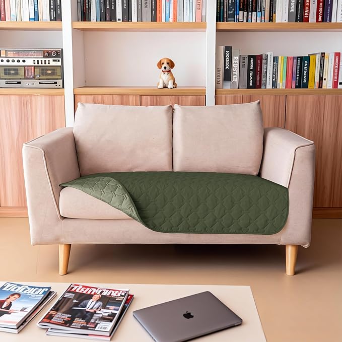 gogobunny 100% Double Sided Waterproof Dog Blanket Soft Pet Bed Cover Reversible Protect Furniture Couch Sofa Car for Puppy Large Dog Cat (Dark Olive/Light Olive, 32x53 Inch (Pack of 1))