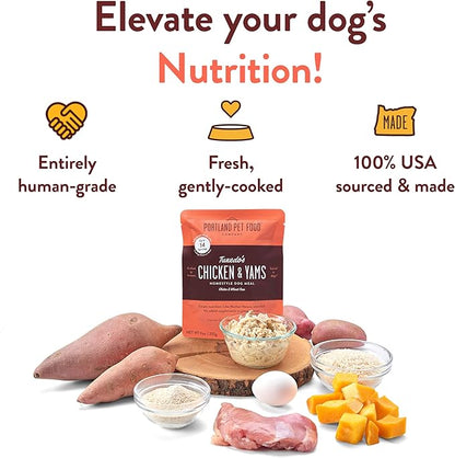 Portland Pet Food Company Fresh Dog Food Pouches - Human-Grade Toppers Wet Pet Meal & Mixers - Gluten-Free Limited Ingredient Tuxedo’s Chicken & Yams - Large & Small Breed Puppy & Senior Dogs - 8 Pack