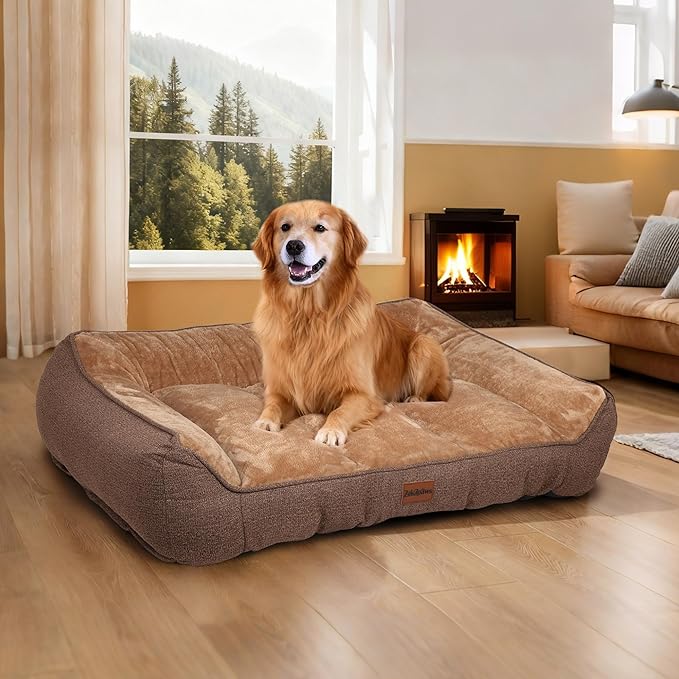 ZAKAPAWS Orthopedic Dog Bed for Extra Large Dogs - Extra Thick Supportive Dog Couch Bed, Pet Beds Sofa with Waterproof Washable Cover & Non-Slip Bottom, Brown, 42x30 Inch