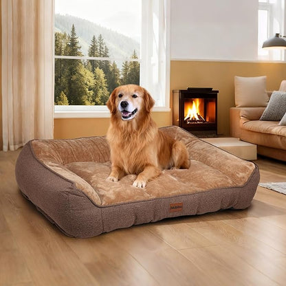 ZAKAPAWS Orthopedic Dog Bed for Extra Large Dogs - Extra Thick Supportive Dog Couch Bed, Pet Beds Sofa with Waterproof Washable Cover & Non-Slip Bottom, Brown, 42x30 Inch