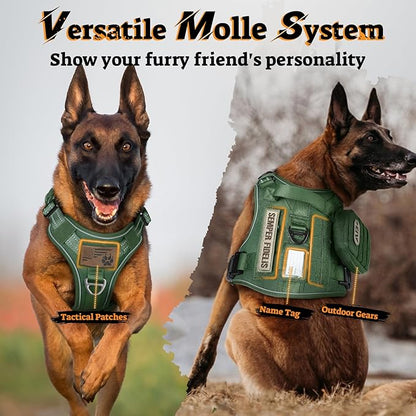 rabbitgoo Dog Harness Small Sized No Pull, Tactical Service Pet Vest with Molle and Control Handle, Adjustable and Reflective Military Harness for Easy Walking and Training, Green, S