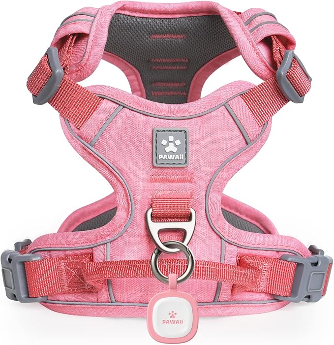 Pawaii No Pull Dog Harness with Pet ID Tag,Reflective Strips No Choke Front O Ring Breathable Mesh Adjustable Soft Padded Pet Vest with Easy Control Handle for Large Dogs