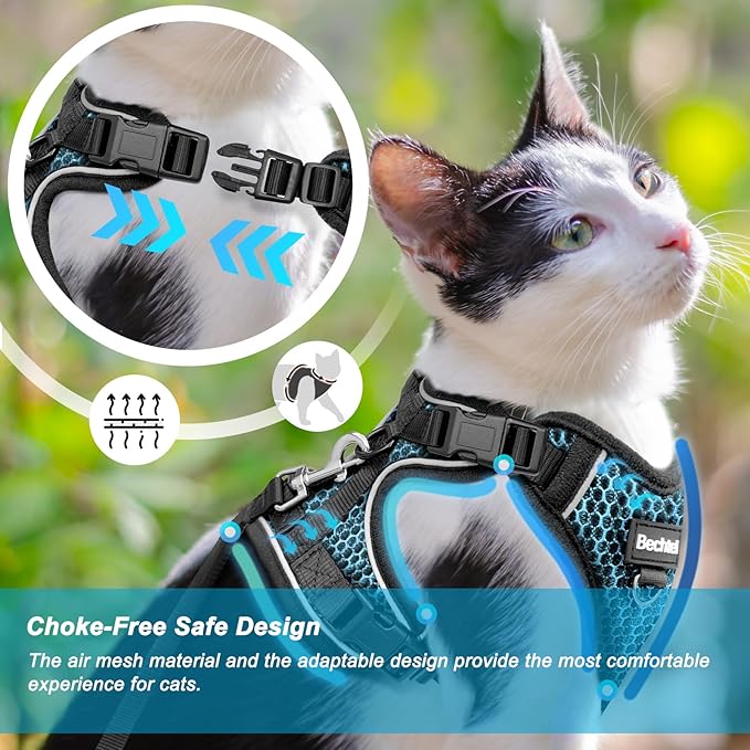 Cat Harness and Leash for Walking Escape Proof Soft Adjustable Cat Leash Breathable Honeycomb Structure Comfortable Vest Easy to Wear Kitten Harness for Outdoor Travel, Honeycomb Blue, XS