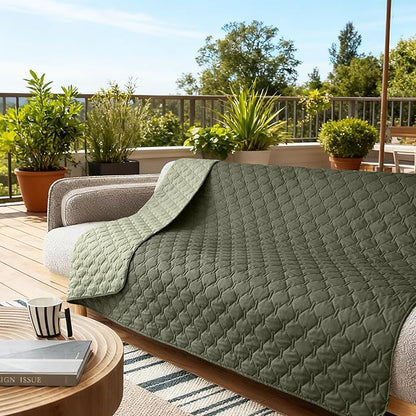 gogobunny 100% Double Sided Waterproof Dog Blanket Soft Pet Bed Cover Reversible Protect Furniture Couch Sofa Car for Puppy Large Dog Cat (Dark Olive/Light Olive, 82x120 Inch (Pack of 1))