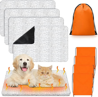 Riakrum 4 Pack Self-Warming Cat Beds with Storage Bags, 45" x 28" Soft Thermal Self Heating Pet Pads, Non-Slip & Washable Heated Mats for Indoor Outdoor Pet
