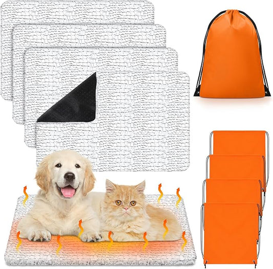 Riakrum 4 Pack Self-Warming Cat Beds with Storage Bags, 45" x 28" Soft Thermal Self Heating Pet Pads, Non-Slip & Washable Heated Mats for Indoor Outdoor Pet