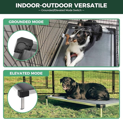 FXW TitanNest Chew-Proof Elevated Dog Bed, Raised Cot for Indoor/Outdoor/Camping Use, Durable & Washable Padded Pet Bed for Small Dogs, 35.0" L x 22.0" W x 4.5" H, Black