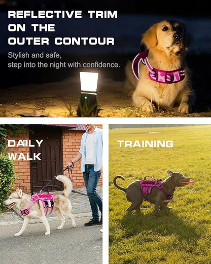 Tactical Dog Harness Medium Sized, Heavy Duty No Pull Dog Harness with Handle, Easy On and Off Service Dog Vest with Molle System, Reflective Pet Vest for Walking Hiking Training