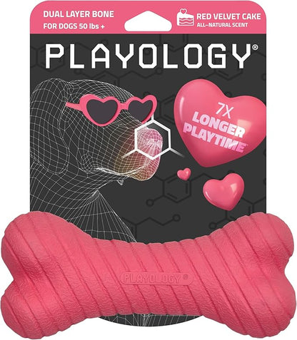 Playology Dog Toys | Dual Layer Bone Durable Chew Toy Bone for Dogs | Jumbo Red Velvet Cake Scented Toy - Limited Edition Valentine's Day Scent | Easy to Clean and Made from Non Toxic Materials