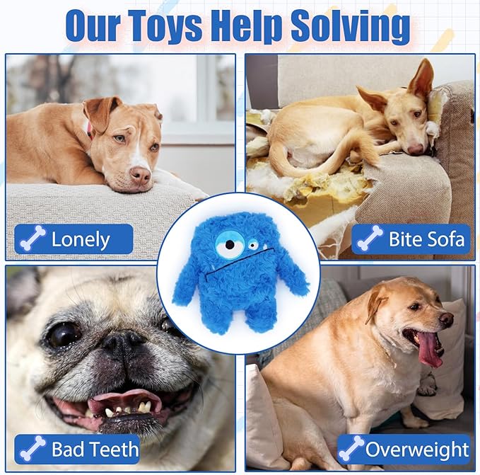 HUGEME Plush Squeaky Dog Toy, Crinkle Stuffed Dog Toy Keep Them Busy Tug of War Birthday Dog Chew Toy for Small Medium Large Dogs (Blue)