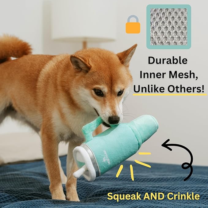 Nestpark Tumbler Cup Funny Dog Toy - Parody Plush Squeaky Crinkle Dog Toy (Seafoam Green)