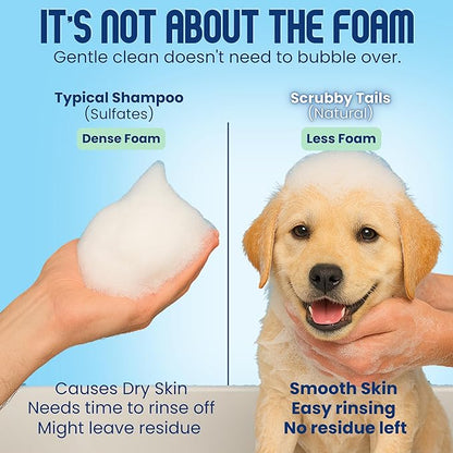 Scrubby Tails Organic Dog Shampoo - Puppy Oatmeal Shampoo for Itchy Skin Relief - Hypoallergenic for Sensitive Skin, for Dogs of All Ages, Deodorizes, Tearless, Made in USA, 16oz (Vanilla Ice Cream)