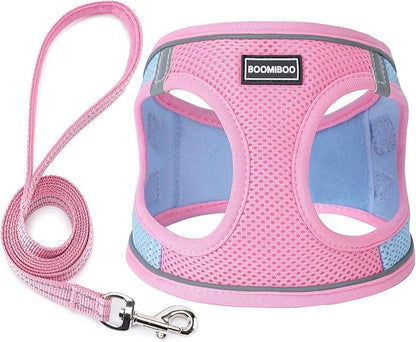 Dog Harness with Leash Set, No Pull Adjustable Reflective Step-in Puppy Pet Vest Harnesses for Small Medium Large Dogs and Cats,Pink Green XS