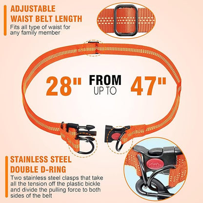 Hands Free Dog Leash with Waist Belt – No-Pull Bungee, Dual Padded Handles & Zipper Pouch for Running, Walking & Training – Adjustable Waist Leash for Large & Medium Dogs (Orange)