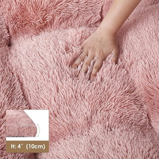 EHEYCIGA Fluffy Dog Crate Bed for Large Dogs, Plush Faux Fur Crate Pad, Calming Anti Anxiety Large Dog Bed, Washable Soft Warm Crate Mat with Non-Slip Bottom, Pink