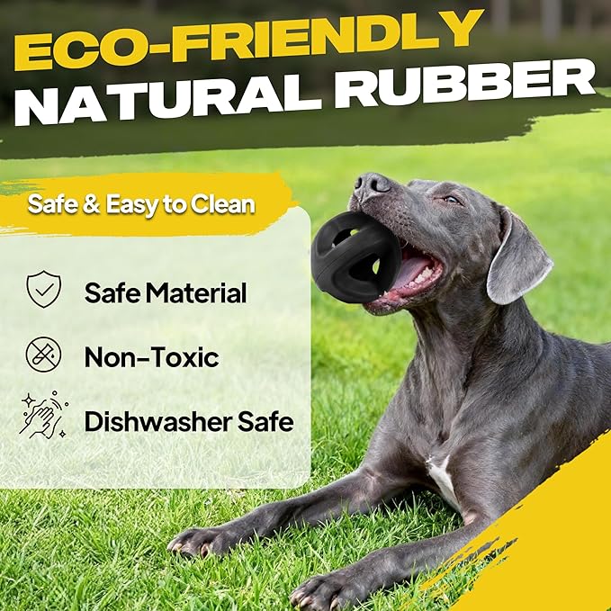 Fida Natural Rubber Dog Balls for Aggressive Chewers, Durable Dog Chew Toys for Large Dogs, Interactive Fetch & Tug of War Toys for Medium Large Breed Non-Toxic Dish Washable,4.5 * 4.5"