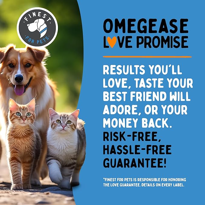 Omega 3 Fish Oil for Dogs & Cats. 100% Natural Wild Caught EPA & DHA Fatty Acids Supplement for Joints, Skin & Coat, Itching, Shedding & Immune Health. Stronger Than Salmon Oil, Omegease 16 oz