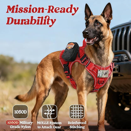 rabbitgoo Tactical Dog Harness Small Sized, No Pull Upgraded Reflective Heavy Duty Molle Vest with Handle, Adjustable Military Service Dog Vest for Walking Hiking Training, Red, S
