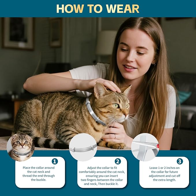 Flea and Tick Collar for Cats– 8-Month Protection – Adjustable & Waterproof – Safe, Long-Lasting Repellent for Fleas, Ticks, Lice & Mosquitoes – Fits Small, Medium & Large Cats 2pack