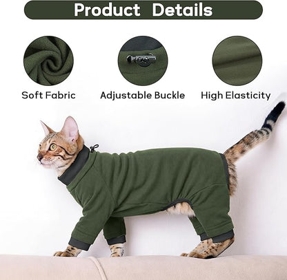 PUMYPOREITY Sticky Hair Cat Clothes, Prevent Hair Loss Cat Pajamas, Soft Cat Sweaters for Cats Only, Cat Hair Sticky Onesie, Cat Recovery Suit After Surgery, Green, 2XL