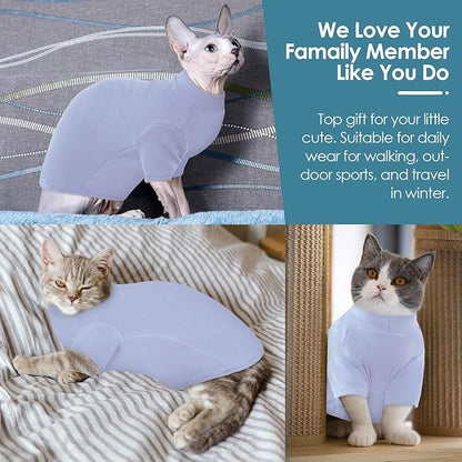 SUNFURA Turtleneck Sweater for Cat, Sphynx Cats Shirt Hairless Cat Sweaters with Sleeves, Warm and Soft Kitten Pullover Fleece Winter Pajamas Jumpsuit for Puppy Cats, Blue S