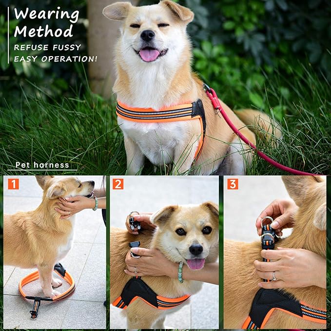 Dog Harness No Pull Ultra Soft Breathable Padded Pet Harness 2 Adjustable Botton, 3M Reflective Pet Harness for Dogs Easy Control for Small Medium Large Dogs (L, Black)