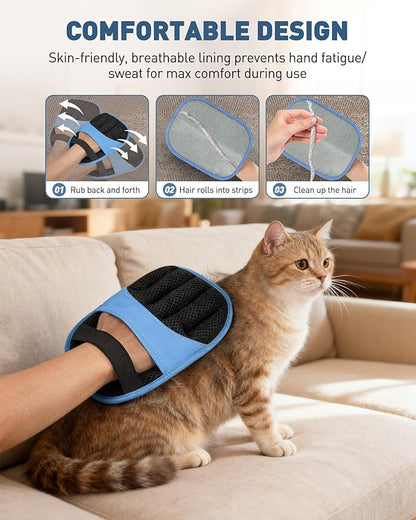Magic Brush Glove Pet Hair - 2 Pack Electrostatic Grooming Removal Gloves for Dogs and Cats, The Magic Brush Pure Path Yomi Pet Grooming Needs, Fur Remover for Furniture, Clothes, Car Seats (Blue)