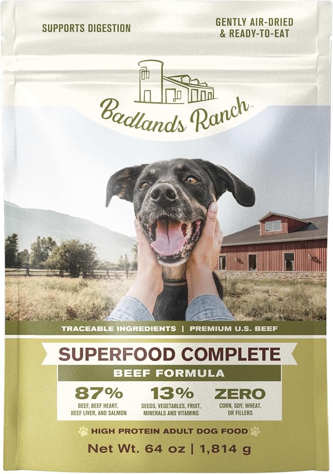 BADLANDS RANCH by Katherine Heigl – Superfood Complete Air-Dried Beef Dog Food – High Protein with Superfoods for Daily Wellness & Consistent Nutrition – 64 oz