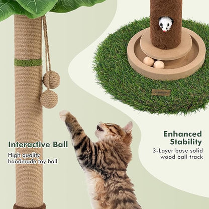 Woochpet Cat Scratching Post 35'' Tall Cat Scratcher Tree Tower Scratching Posts for Indoor Cats with Cat Toy Mouse Hole and Interactive Wooden Ball for Kittens Adults Cats