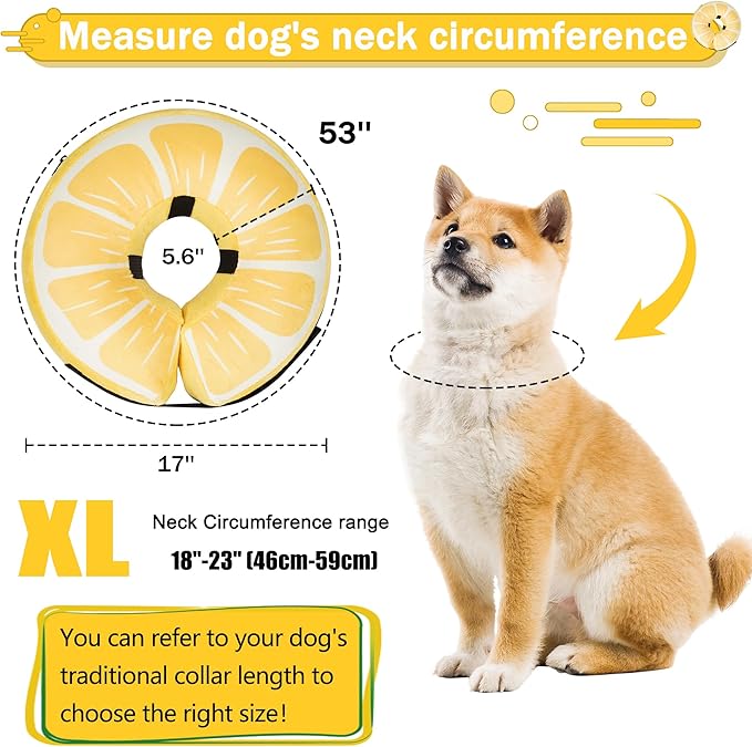 Inflatable Dog Cone Collar for Large Medium Small Dogs, Soft Adjustable Recovery Cone for Dogs Cats,Dog Neck Donut Alternative After Surgery(Lemon,X-Large