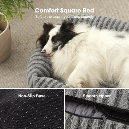 MIXJOY Dog Bed Medium Size Dog, Washable Medium Dogs Bed with Removable Cover, Soft Rectangle Doggy Ded Fluffy Plush Faux Fur Pet Bed with Anti-Slip Bottom, 30"x24"x8", Grey