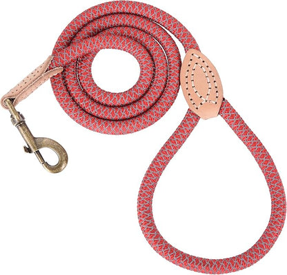 Mile High Life Climbing Rope Dog Leash w/ Leather Tip - Reflective and Chew Proof (Red, 60 Inch)