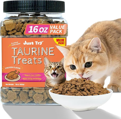 Just Try 16 OZ Taurine Treats with Coenzyme Q10 for Cats - Coq10 & Taurine for Cat to Support Feline Heart Health - Chicken Flavored Chews - Vitamins Snacks Treats