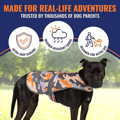 SafetyPUP XD Dog Reflective Vest – Hi-Vis Fluorescent Visibility That Helps to Safeguard Your Pet On/Off Leash in Urban & Rural Areas (Camo, X-Large)