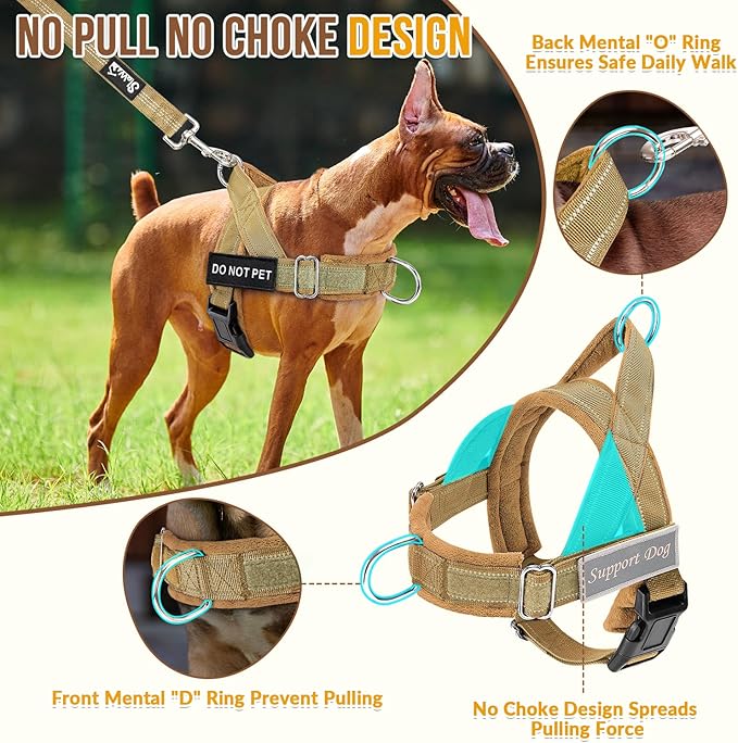 Lukovee No Pull Dog Harness & Leash Set - Heavy Duty Dog Vest Harness with Soft Padded for Medium Large Dogs, Adjustable Reflective Tactical Pet Harness for Easy Walk and Training (L, Yellow)