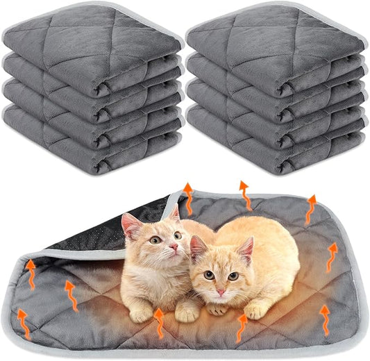 Clysee 8 Pack Self Heating Cat Mat Self Warming Cat Bed Extra Warm Thermal Pet Bed Mat Reflects Body Heat Washable Dog Crate Pad for Indoor Outdoor Pets(Gray,18 x 24 Inch)